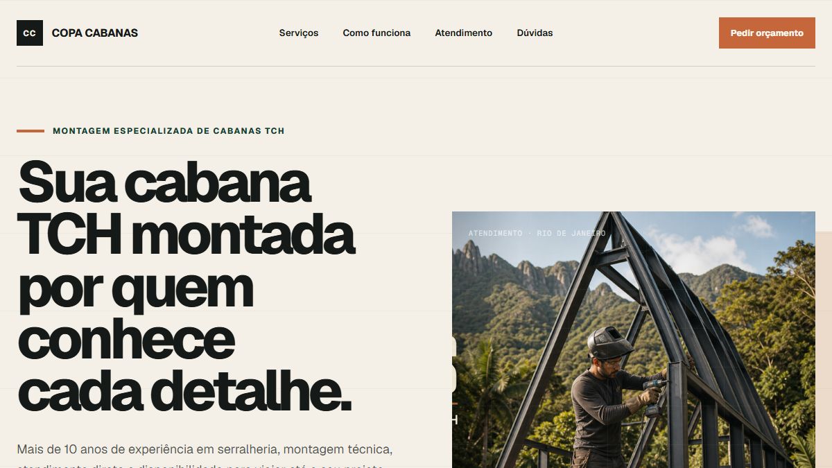 Captura da página inicial do site Copa Cabanas